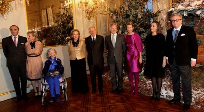 Description: Prince Lorenz of Belgium Prince Lorenz of Belgium, Princess Astrid of Belgium, Queen Fabiola of Belgium, Queen Paola of Belgium, King Albert of Belgium, Prince Philippe of Belgium, Princess Mathilde of Belgium, Princess Claire of Belgium and Prince Laurent of Belgium pose in front of a Christmas tree at the Royal Palace on December 16, 2009 in Brussels, Belgium.